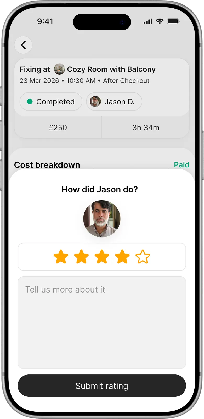 Service provider profile and reviews