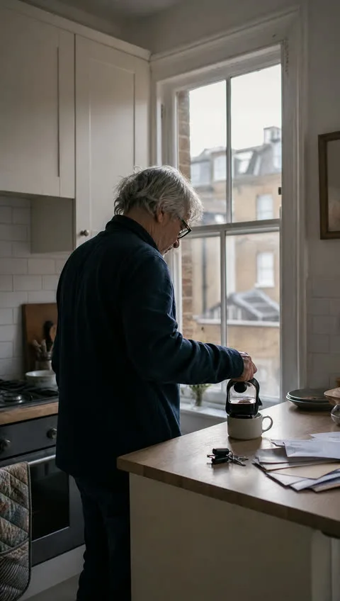 A host making coffee in the kitchen of a London flat
